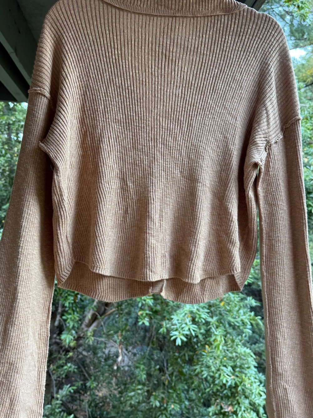 Cropped Button-Front Sweater - Tan - Picture 2 of 3